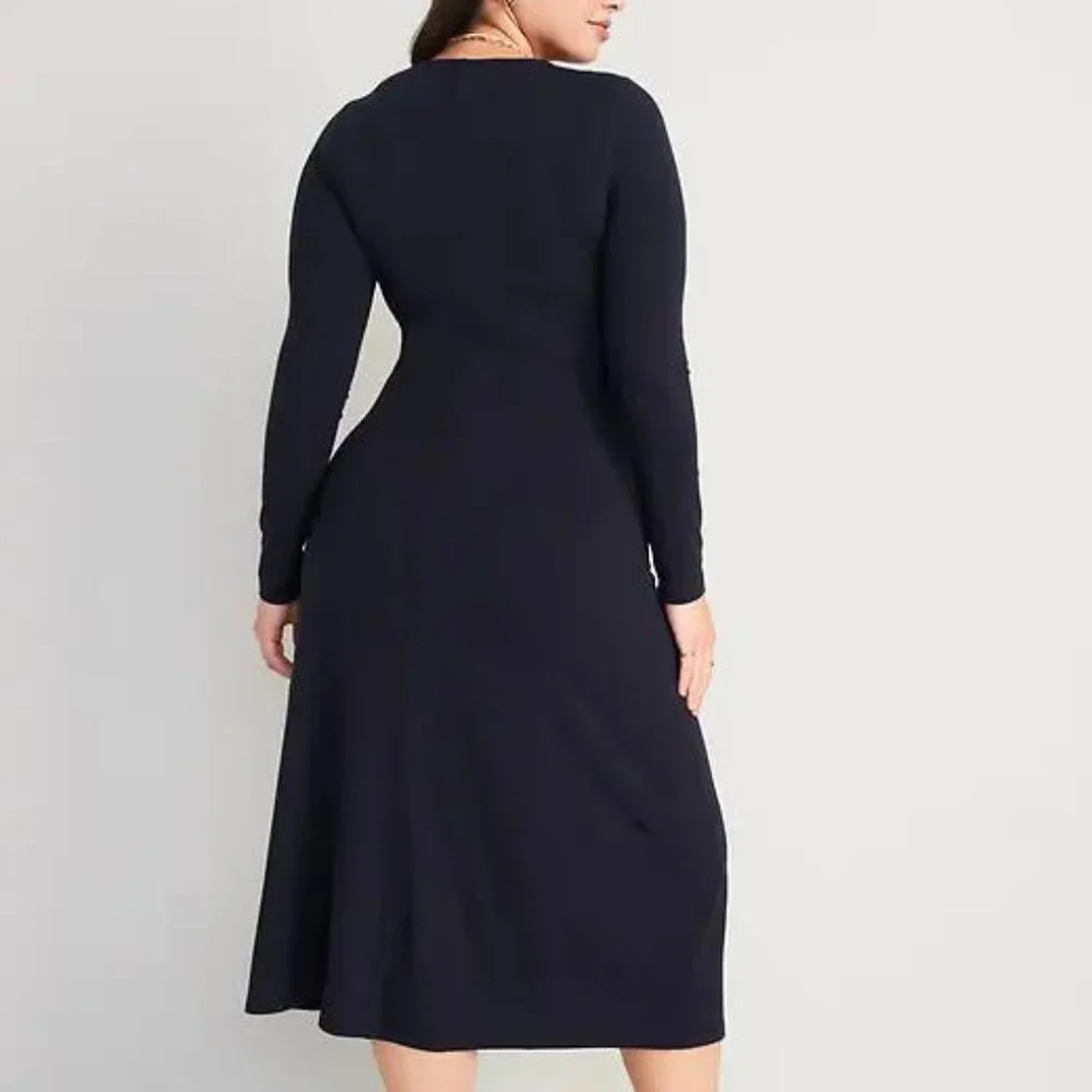 Old Navy Fit & Flare Twist-Front Cutout Midi Dress for Women New - Picture 5 of 7